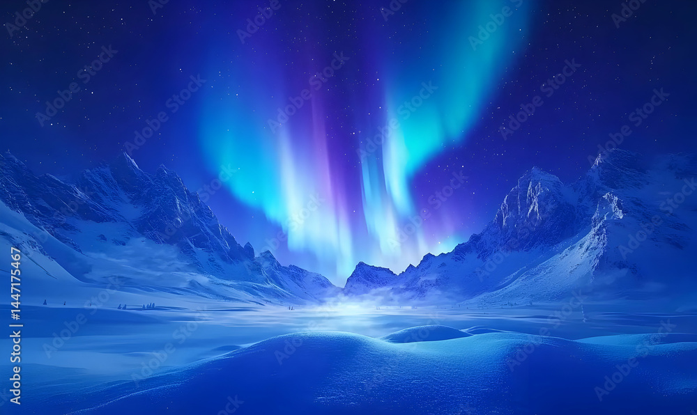 Fototapeta premium Mesmerizing Aurora Borealis Illuminating Snowy Mountain Landscape