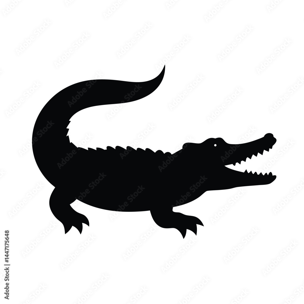 Fototapeta premium Silhouette of a crocodile or alligator with visible sharp teeth and reptile features