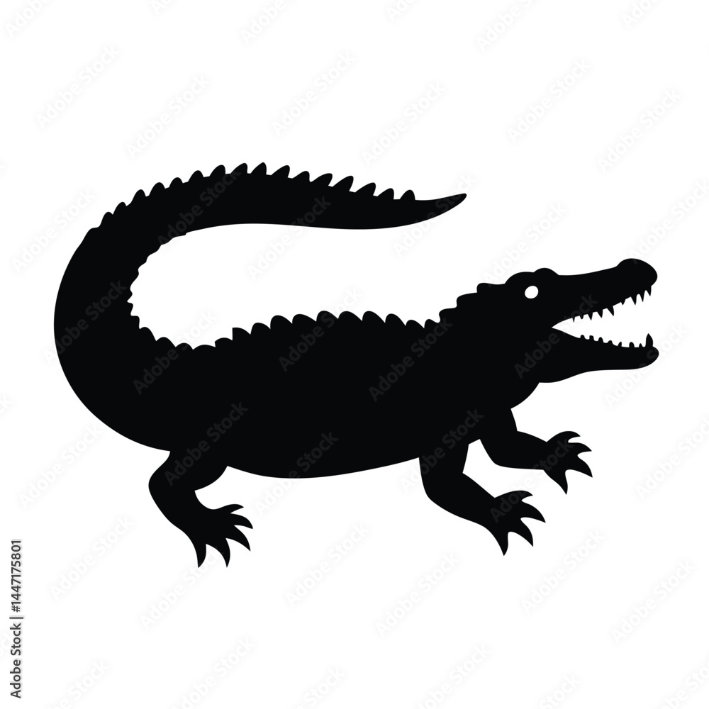 Fototapeta premium Silhouette of a crocodile or alligator with visible sharp teeth and reptile features