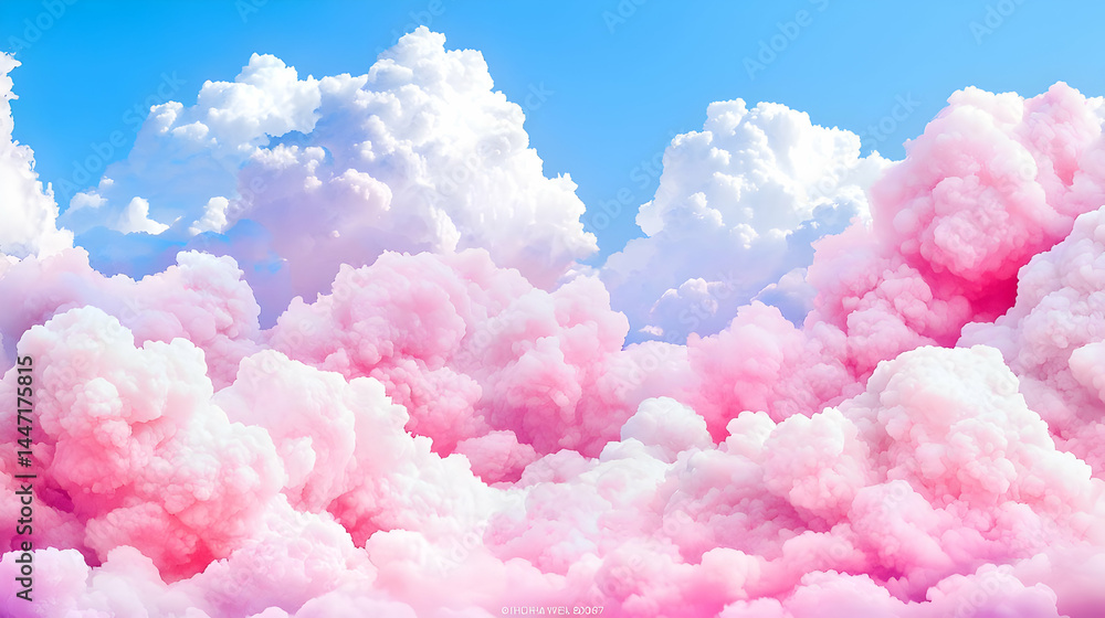 Soft Pink Cotton Candy Clouds in Bright Clear Blue Sky Soft Pink Cotton Candy Clouds in Bright Clear Blue Sky