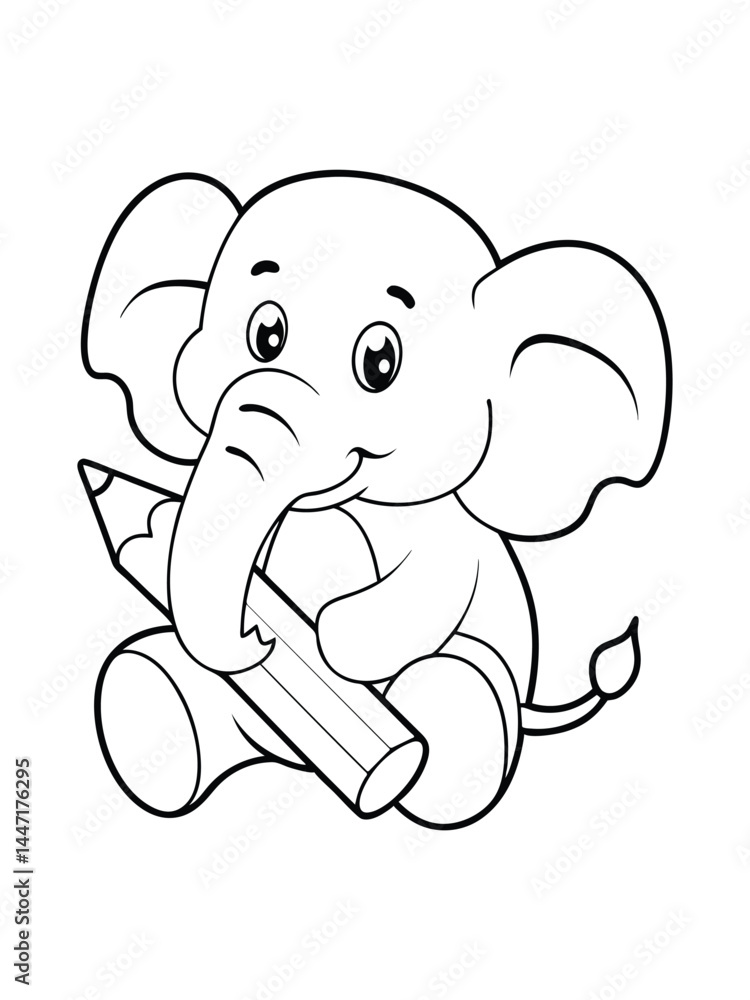 Fototapeta premium cartoon style elephant line drawing with large eyes