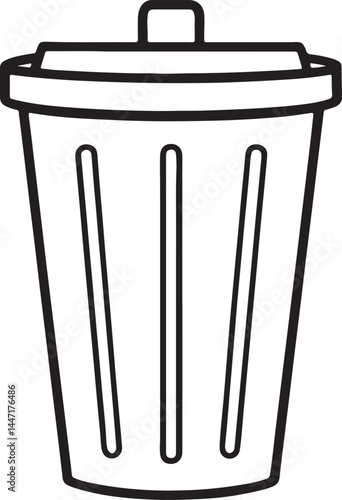 trash can line art, black outline, vector and illustration, coloring book page line art drawing