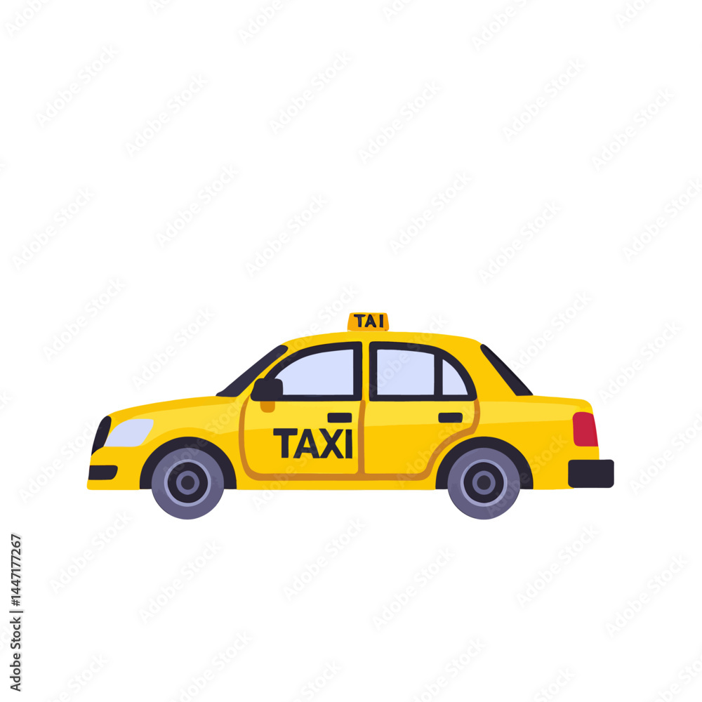 Obraz premium Yellow Taxi Cab Vector Illustration_Transportation Icon_City Vehicle for Hire_Taxi Service Design_Urban Mobility_Travel and Tourism_Public Transport_Get a Ride Now_Car Rental