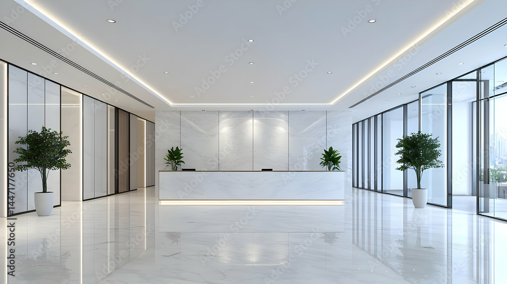Modern and Minimalist Reception Area with Elegant Design and Plants Modern and Minimalist Reception Area with Elegant Design and Plants