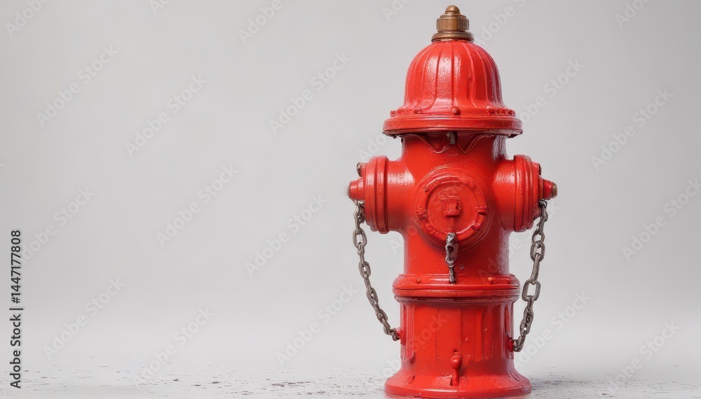 Fototapeta premium Classic red fire hydrant against pure white backdrop, texture, equipment, simple