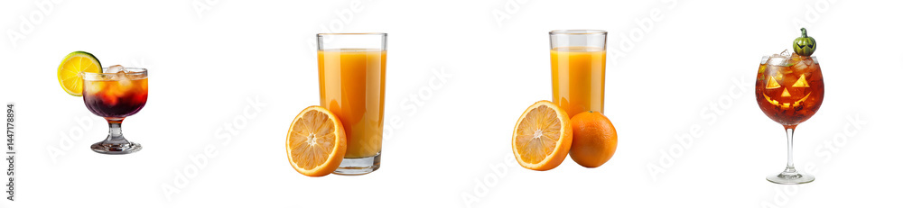Assorted Beverages with Orange and Lime Drinks. cut out transparent Assorted Beverages with Orange and Lime Drinks. cut out transparent