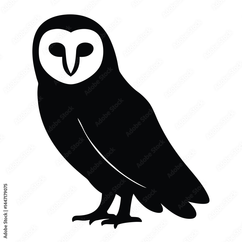 Obraz premium Stylized Barn Owl Silhouette with vector White Face Mask and Black Plumage