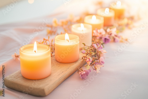 柔らかな灯りとハーブが織りなす、癒しのアロマキャンドルが香るリラックス空間のイメージ