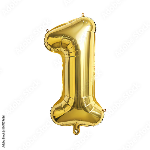 Gold Number 1 Balloon First Birthday Party Decorations isolated on transparent background