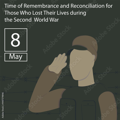 illustration vector graphic of one performs a salute, displaying barbed wire, perfect for international day, time of remembrance, reconciliation, those who lost, their lives during, second world war.