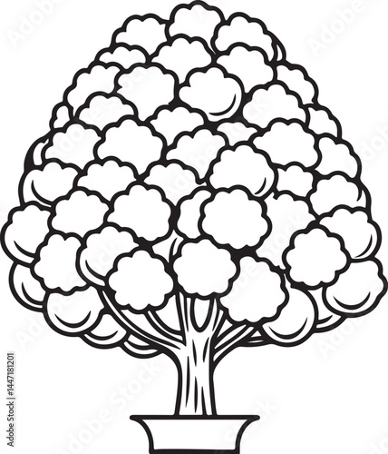 topiary bush line art, black outline, vector and illustration, coloring book page line art drawing