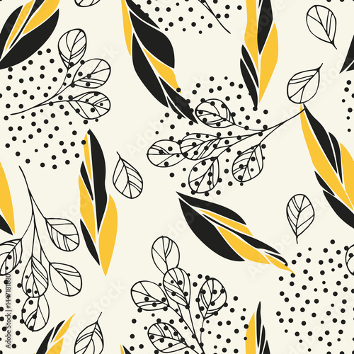 Seamless doodle pattern with vintage leaves sketch.  For wrapping paper. Ideal for wallpaper, surface textures, textiles.
