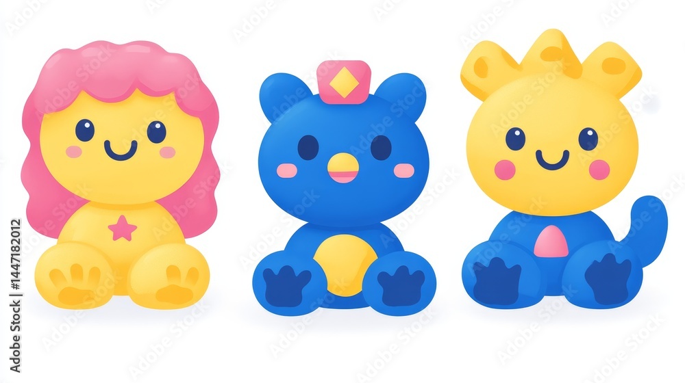 Naklejka premium A charming collection of pixelated cartoon creatures evoking nostalgia and whimsy perfect for digital art and designs full of vibrant hues
