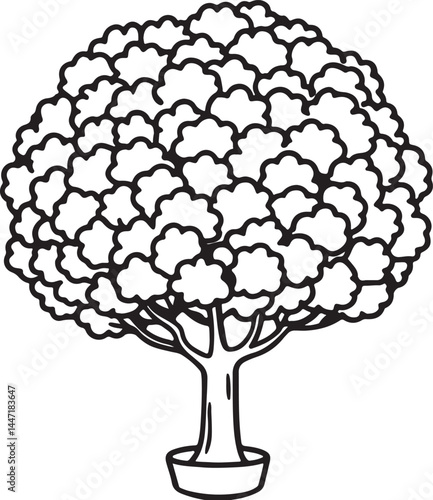 topiary bush line art, black outline, vector and illustration, coloring book page line art drawing