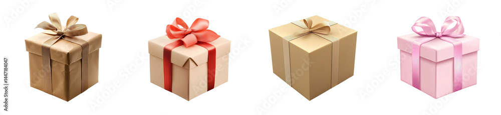 Presents in tan, red, beige, and pink with ribbon. cut out transparent Presents in tan, red, beige, and pink with ribbon. cut out transparent