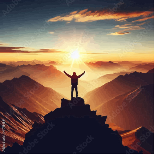 silhouette of a man on the top of mountain