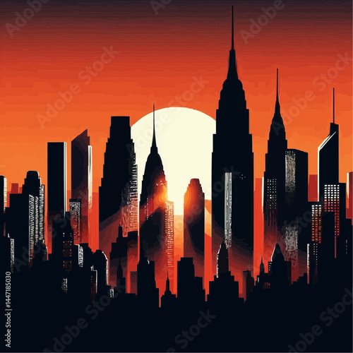 new york city skyline at sunset