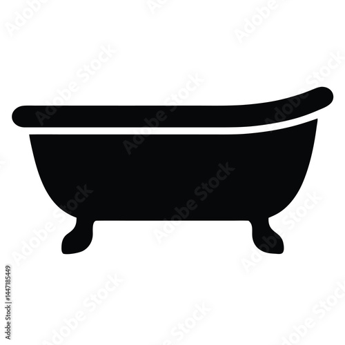 Elegant Cast Iron Bathtub Silhouette vector with Clawfoot Legs and Curved Design