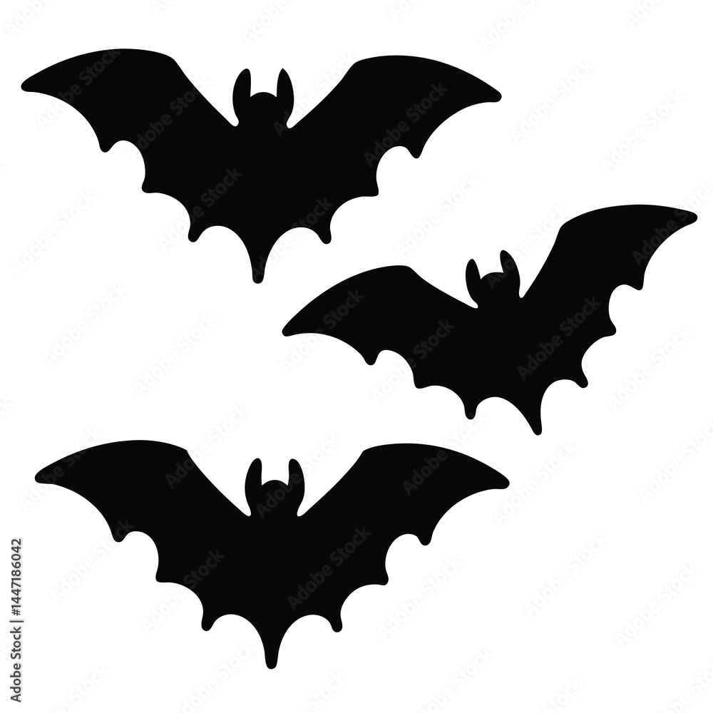Naklejka premium Silhouette of three black bats flying in the night sky, vector image