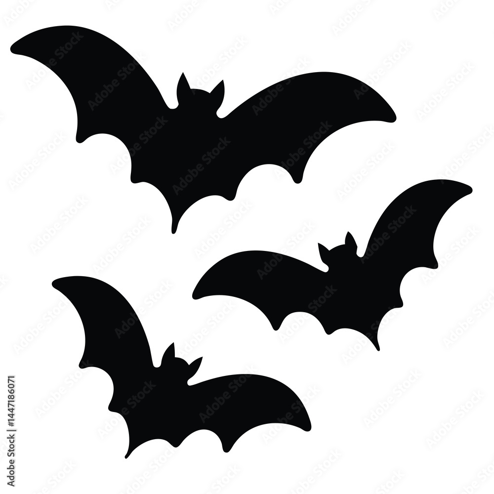 Fototapeta premium Three Black Bats Flying in vector a Group on a White Background
