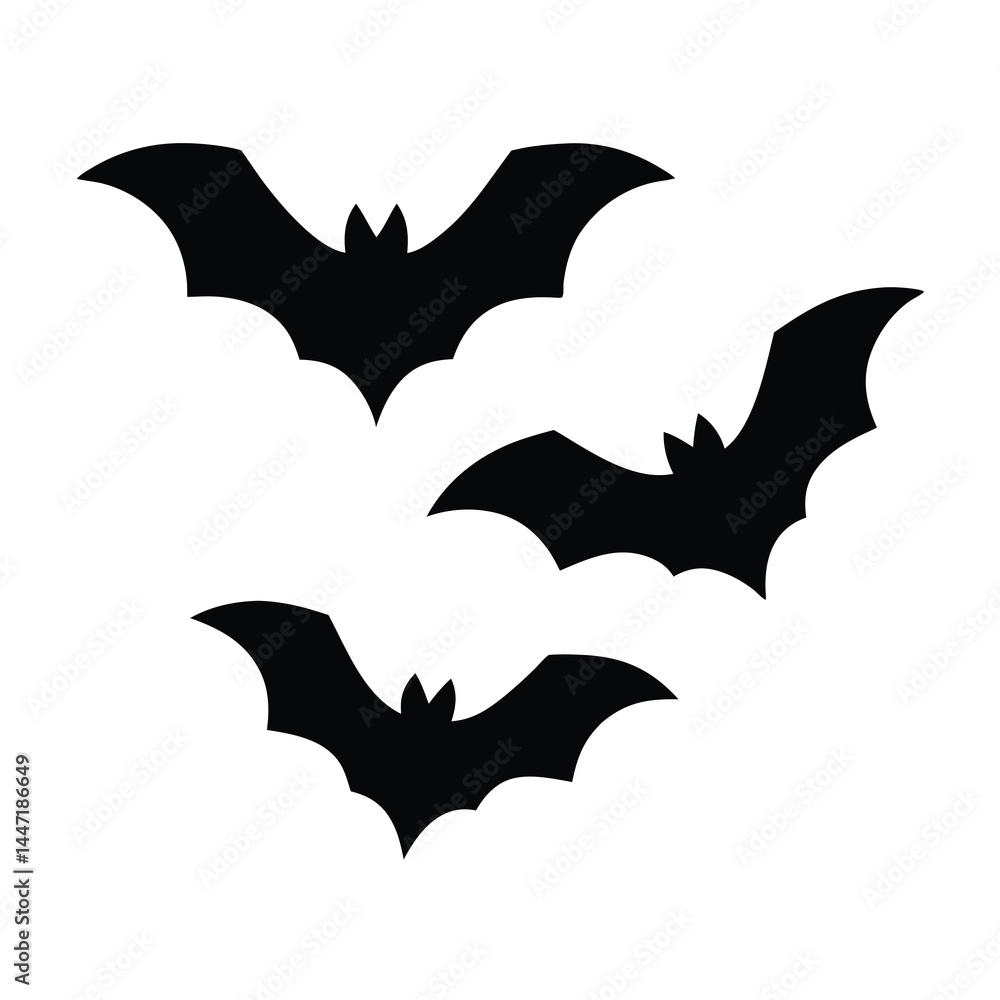 Fototapeta premium Three Black Bats in Flight vector Isolated on a White Background Silhouette