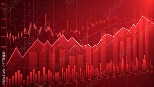 Stock market graph on red, Cart with financial chart