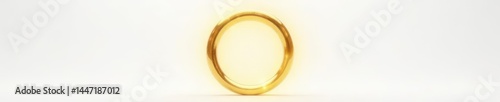 A gleaming gold circle on a pure white background , white background, macro, aureate