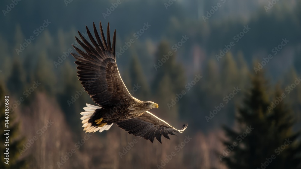 Fototapeta premium Majestic Eagle in Flight Soaring Above the Forest