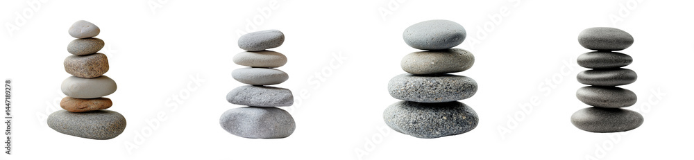 Collection of stacked zen stones of various colors, shapes cut out transparent Collection of stacked zen stones of various colors, shapes cut out transparent