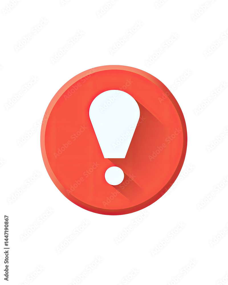 Red Alert Icon with Exclamation Mark in Flat Design, White Exclamation Point in Red Circle Red Alert Icon with Exclamation Mark in Flat Design, White Exclamation Point in Red Circle