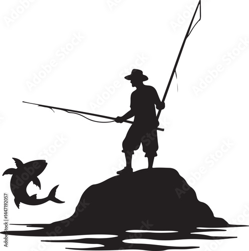 A silhouette of a man fishing bundle, fishing in the river. fishing, fisherman, silhouette, fish, water, sunset, rod, sport, sea, lake, angler, leisure, hobby, ocean, river, beach, boy, fisher, nature