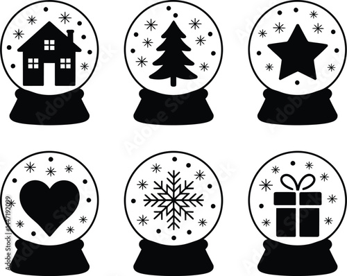 Snow globe icon set. Merry Christmas and Happy New Year. Vector illustration