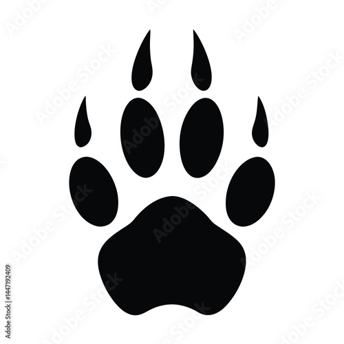 Silhouette of a paw print vector featuring claws against a white background