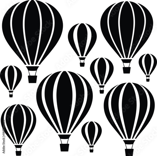 hot air balloons icon over white background, silhouette style, vector illustration