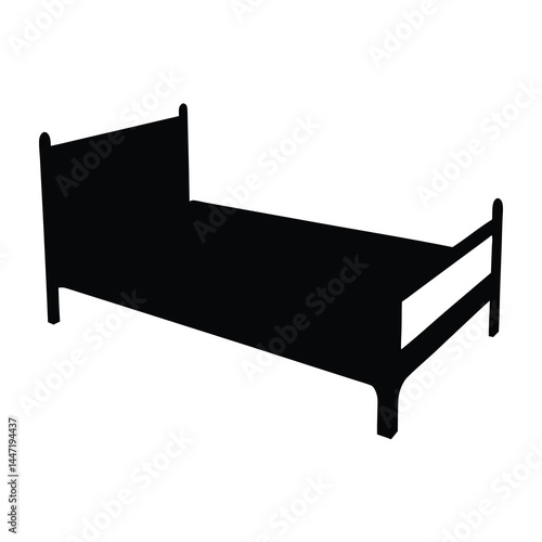 Silhouette of a black bed with vector headboard and footboard against white background