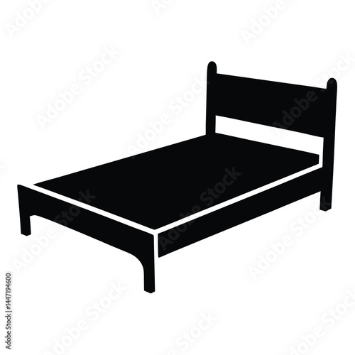 Simple black and white silhouette illustration vector of a bed frame on white