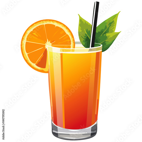 Cocktail Sex on the Beach vector illustration. Summer refreshing drink in glass for bar and menu. Postcard for vacation in tropical countries	