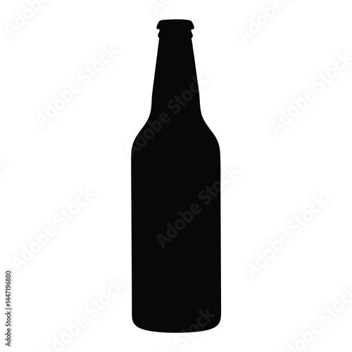 Black silhouette of a glass bottle vector with a narrow neck and cap