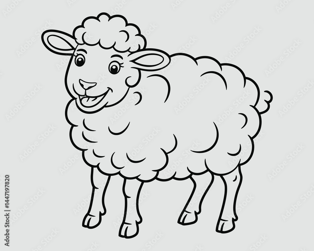 Happy Sheep Line Drawing for Kids – Playful Black and White Coloring Page Vector Happy Sheep Line Drawing for Kids – Playful Black and White Coloring Page Vector