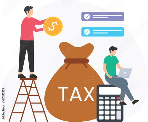 Tax calculation or income tax assessment, tax preparation or financial reporting, tax liabilities or owed taxes, tax brackets or income tax rates, deductions or tax exemptions, tax credits or refundab
