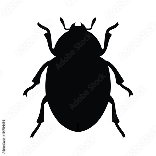 Silhouette of a beetle against a vector white background showing its unique form