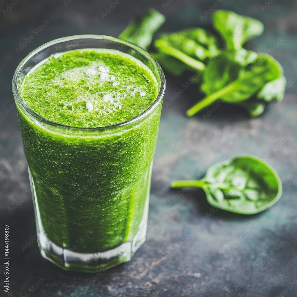 Green smoothie in glass Fresh spinach drink Green smoothie in glass Fresh spinach drink
