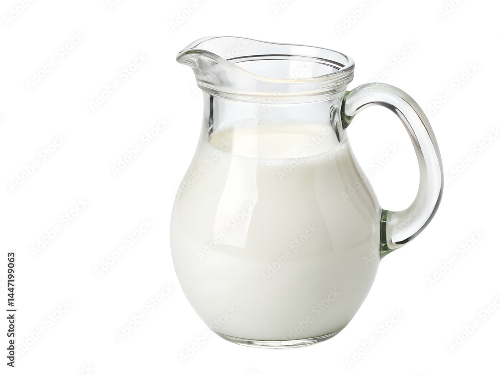 Glass Pitcher of Fresh Milk Isolate on transparent background cutout, PNG file, Cutout file