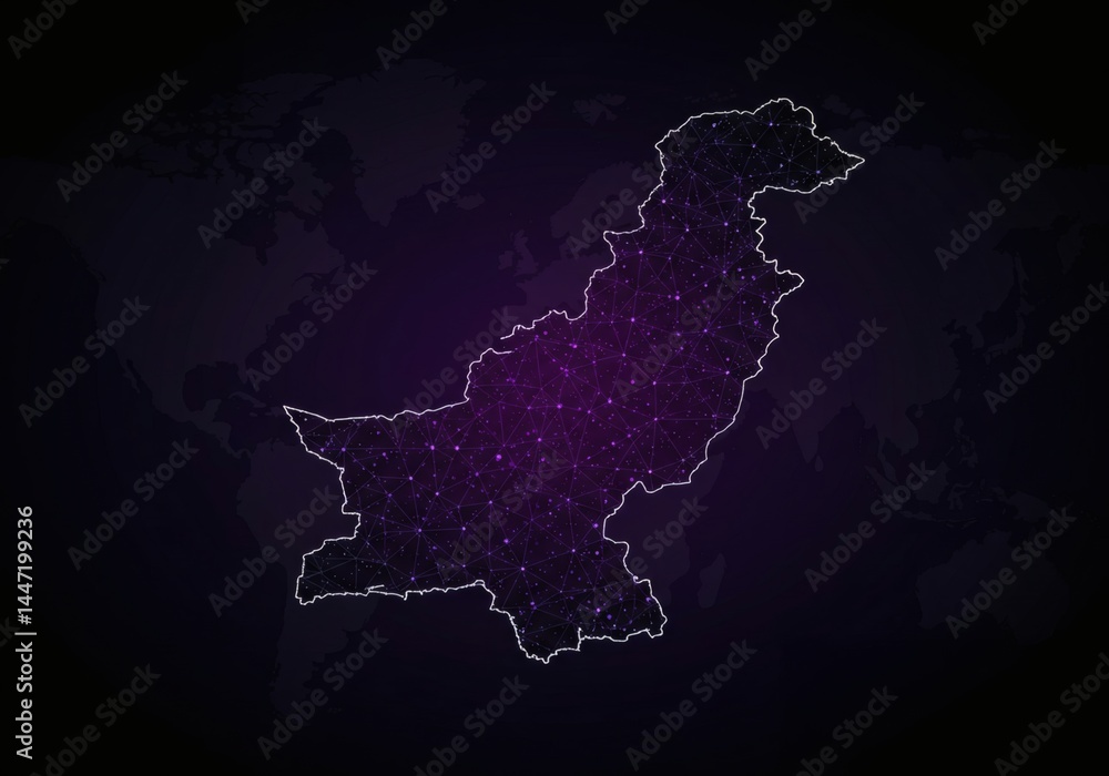 Obraz premium Pakistan: A Nation Connected, Digital Map of Pakistan