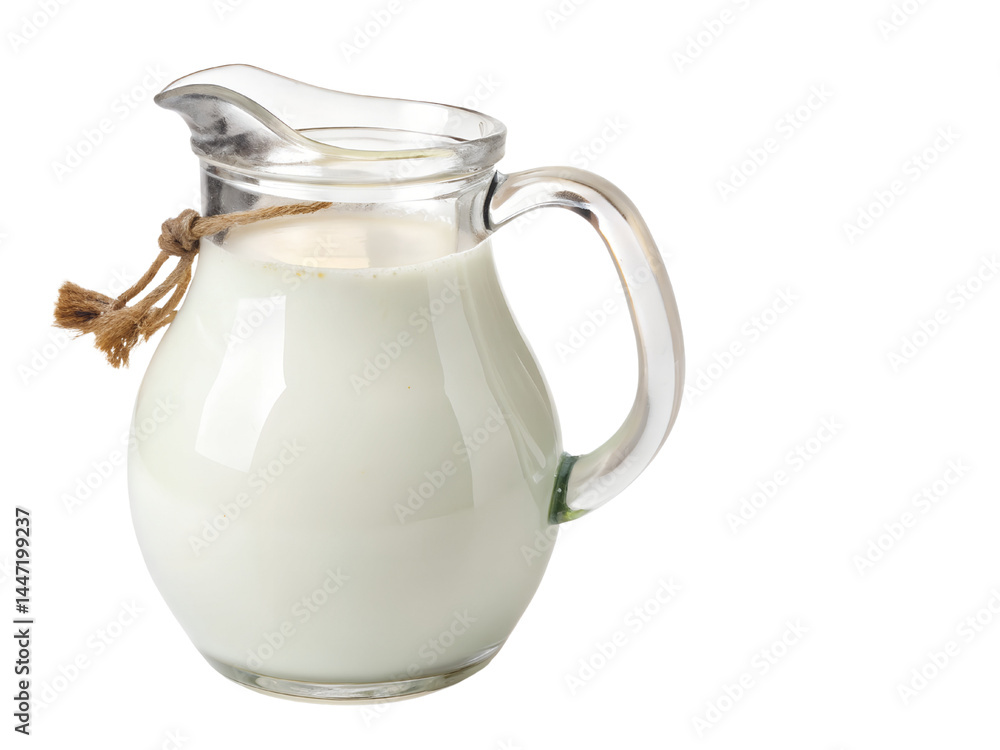 Glass Pitcher of Fresh Milk Isolate on transparent background cutout, PNG file, Cutout file