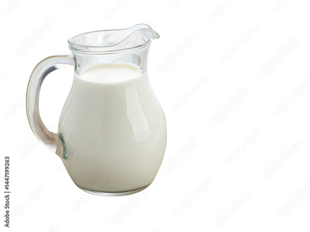 Glass Pitcher of Fresh Milk Isolate on transparent background cutout, PNG file, Cutout file