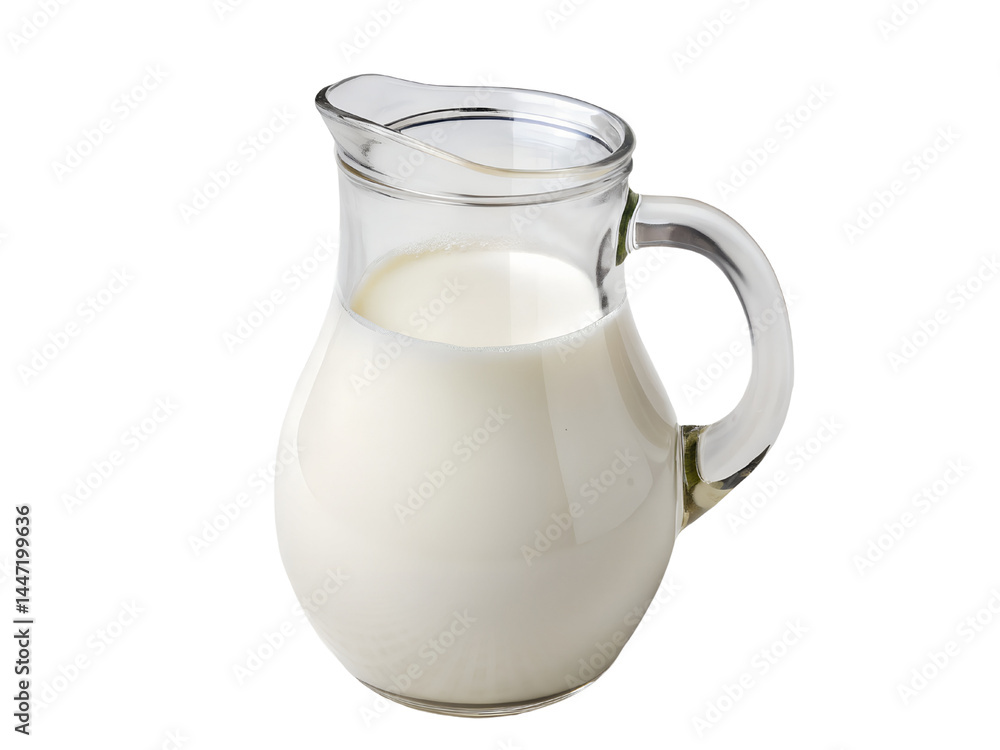Glass Pitcher of Fresh Milk Isolate on transparent background cutout, PNG file, Cutout file