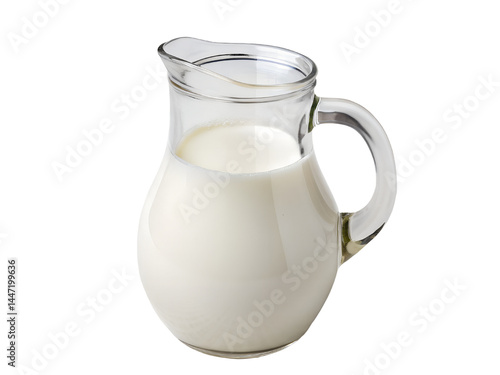 Glass Pitcher of Fresh Milk Isolate on transparent background cutout, PNG file, Cutout file