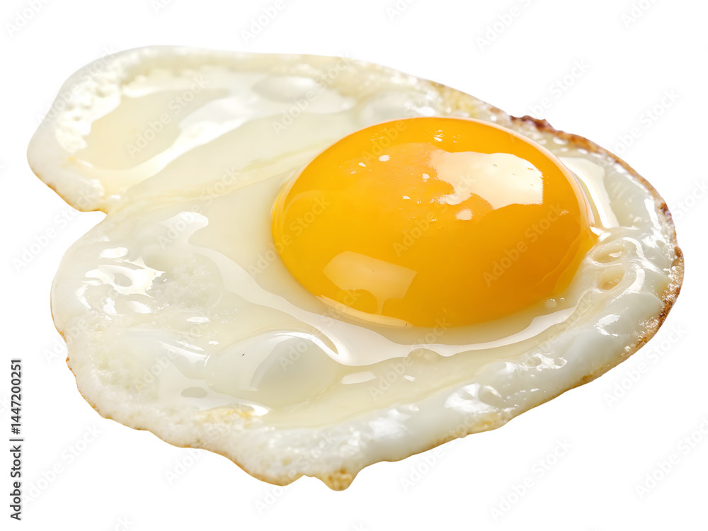 Close-Up of Fried Egg with Yellow Yolk Isolate on transparent background cutout, PNG file, Cutout file