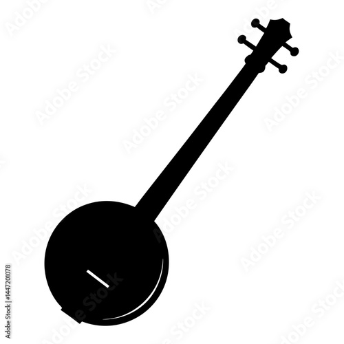 Silhouette of a banjo with vector a round body and tuning pegs
